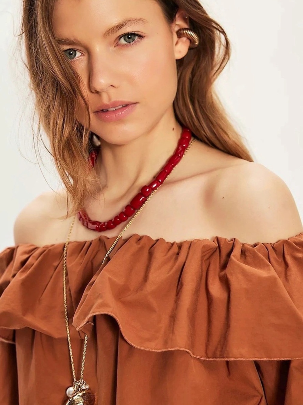 Free People Beaded Necklace in Red like New